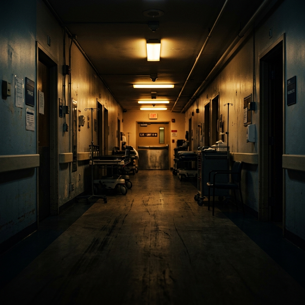 Hospital emergency room corridor at night